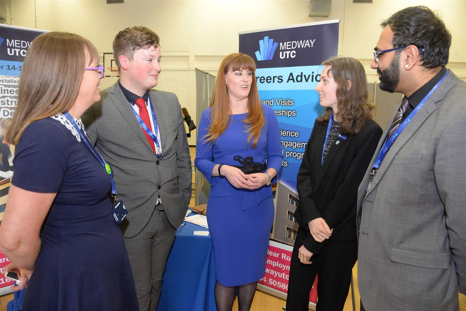 Kelly Tolhurst MP talks with Careers co-ordinator Lucy Taylor and students