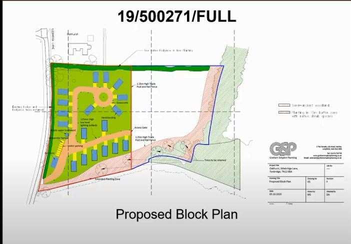 A block plan of the proposed site. The blue rectangle on the right is also in the applicant's ownership