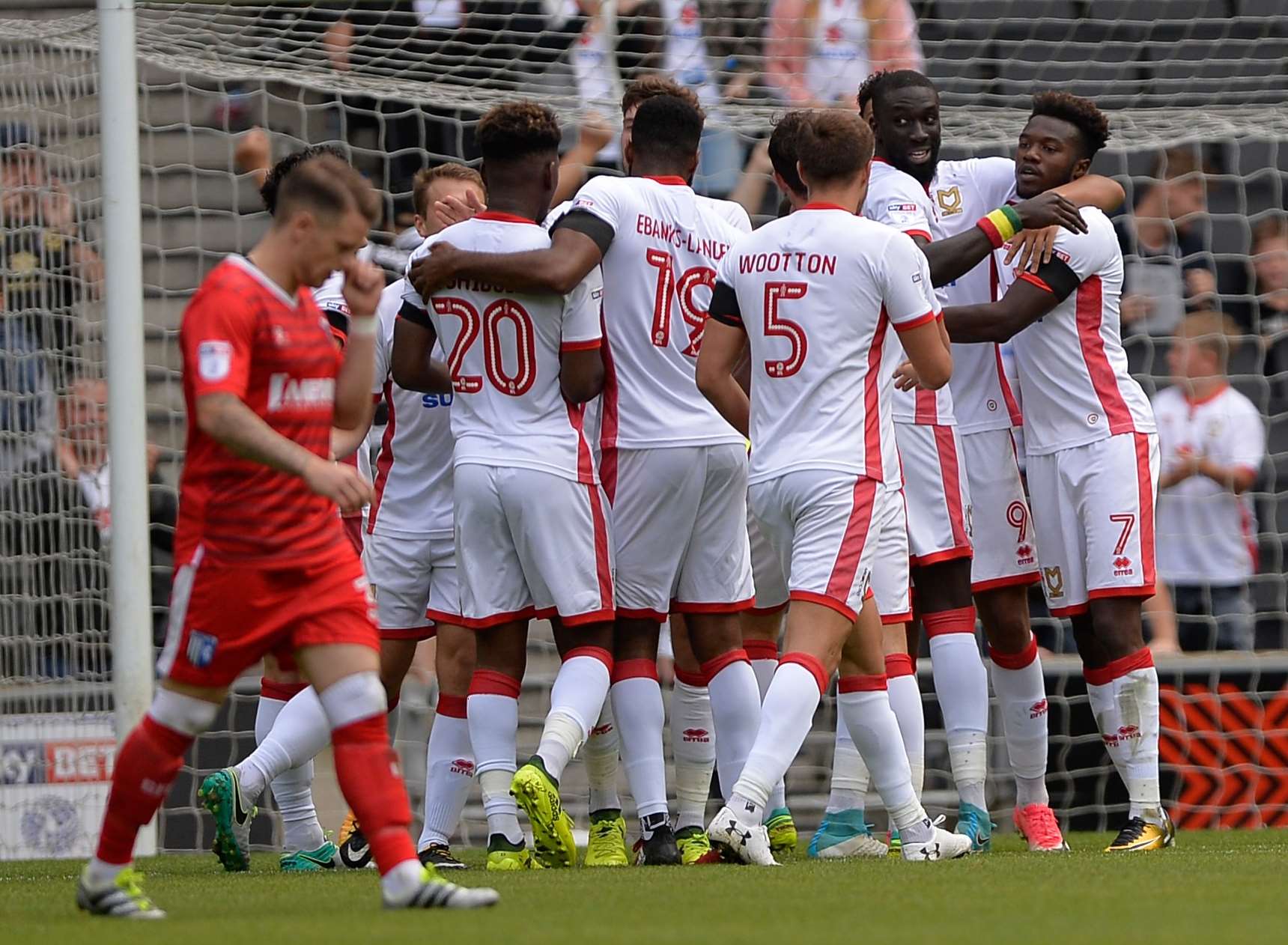 MK Dons celebrate their goal on Saturday. Picture: Ady Kerry