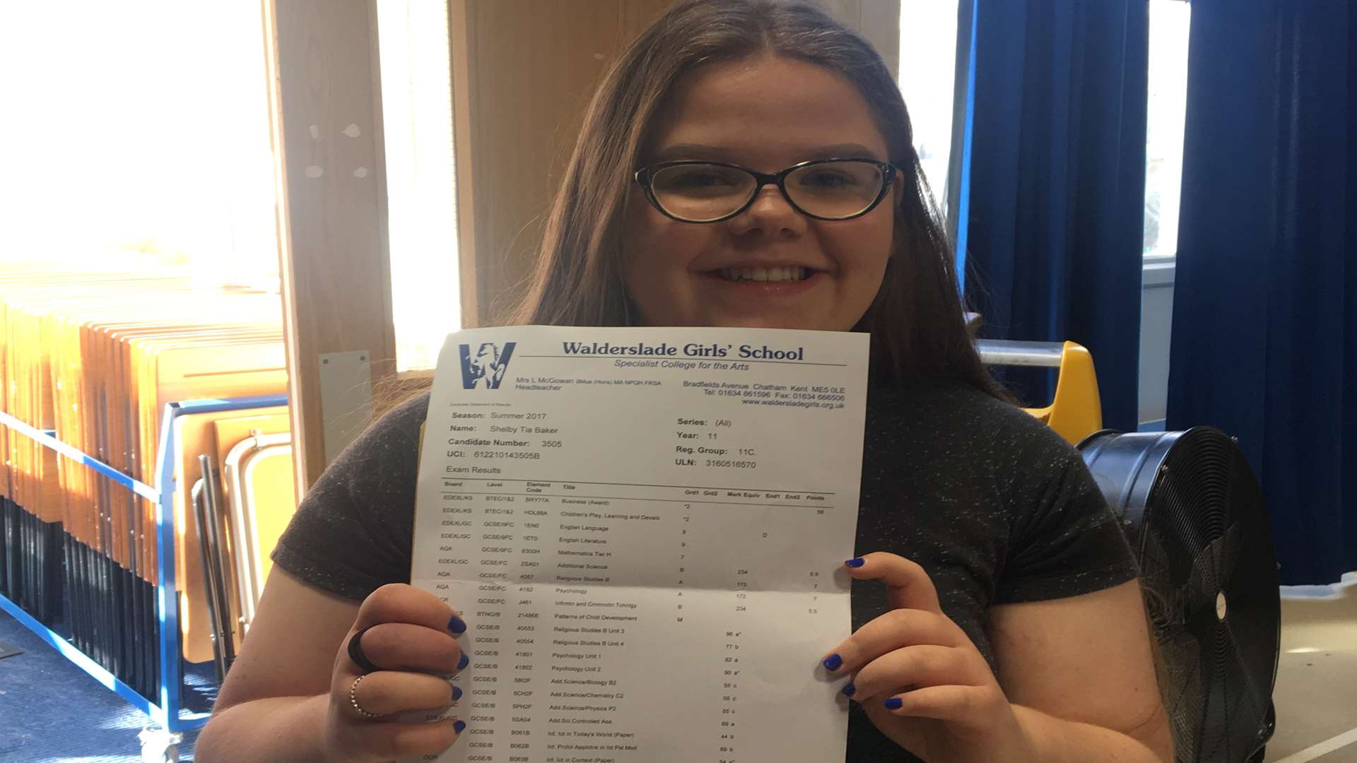Walderslade Girls' School's Shelby Baker with her GCSE results