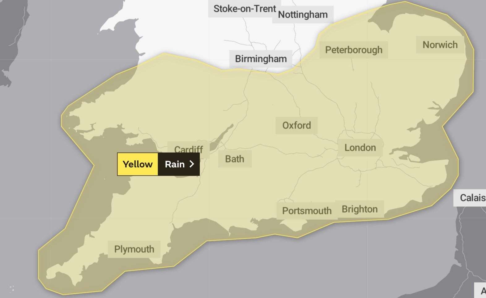 The Met Office has issued a yellow weather warning for heavy rain across the south.