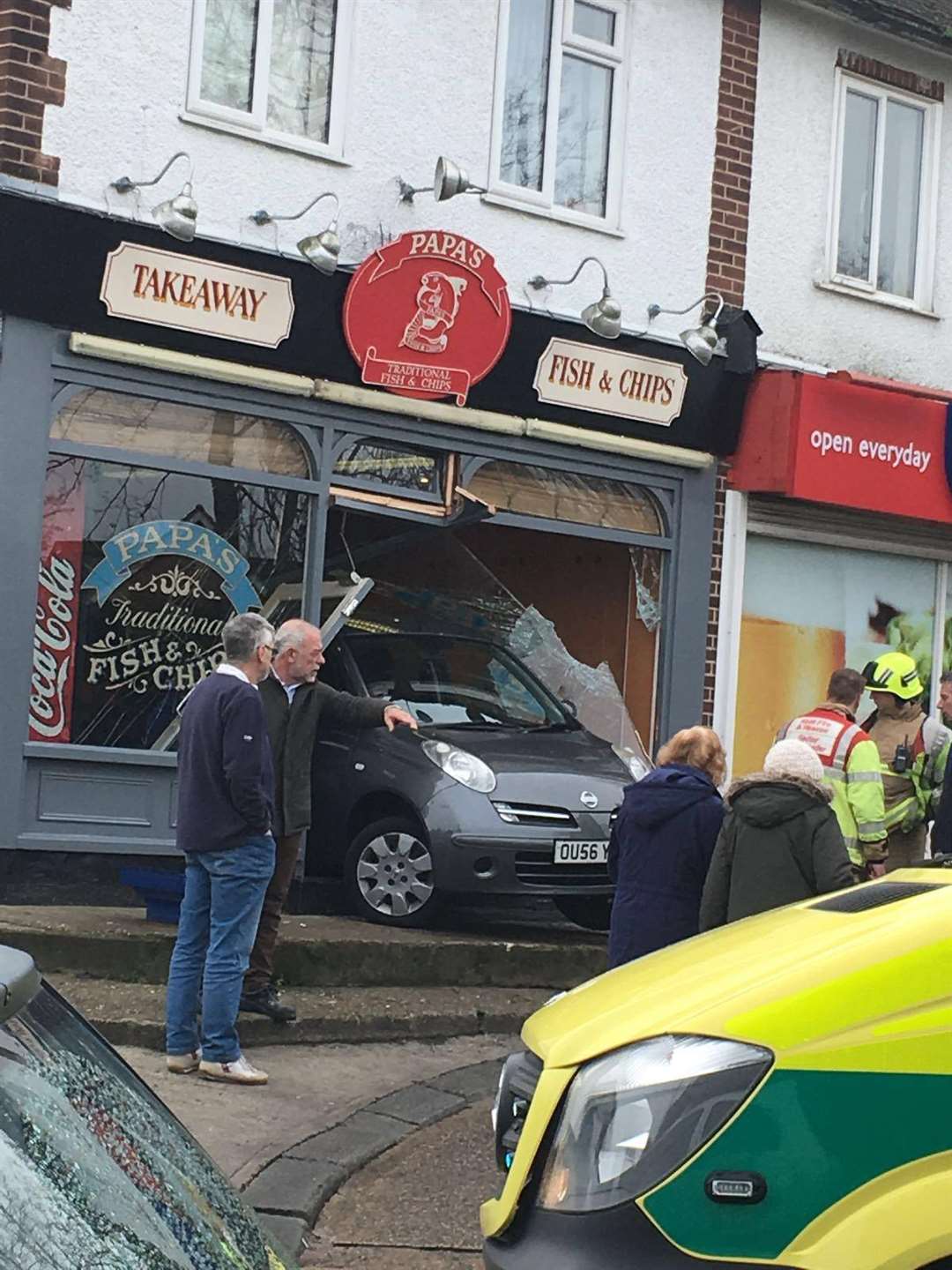 Car crashed in to fish and chip shop on Beatty Road in February