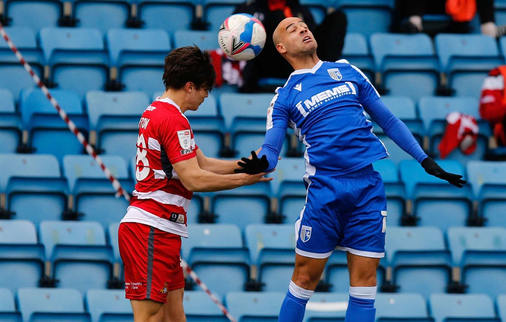 Gillingham's Jordan Graham competes in the air on Saturday. Picture: Andy Jones (45336066)