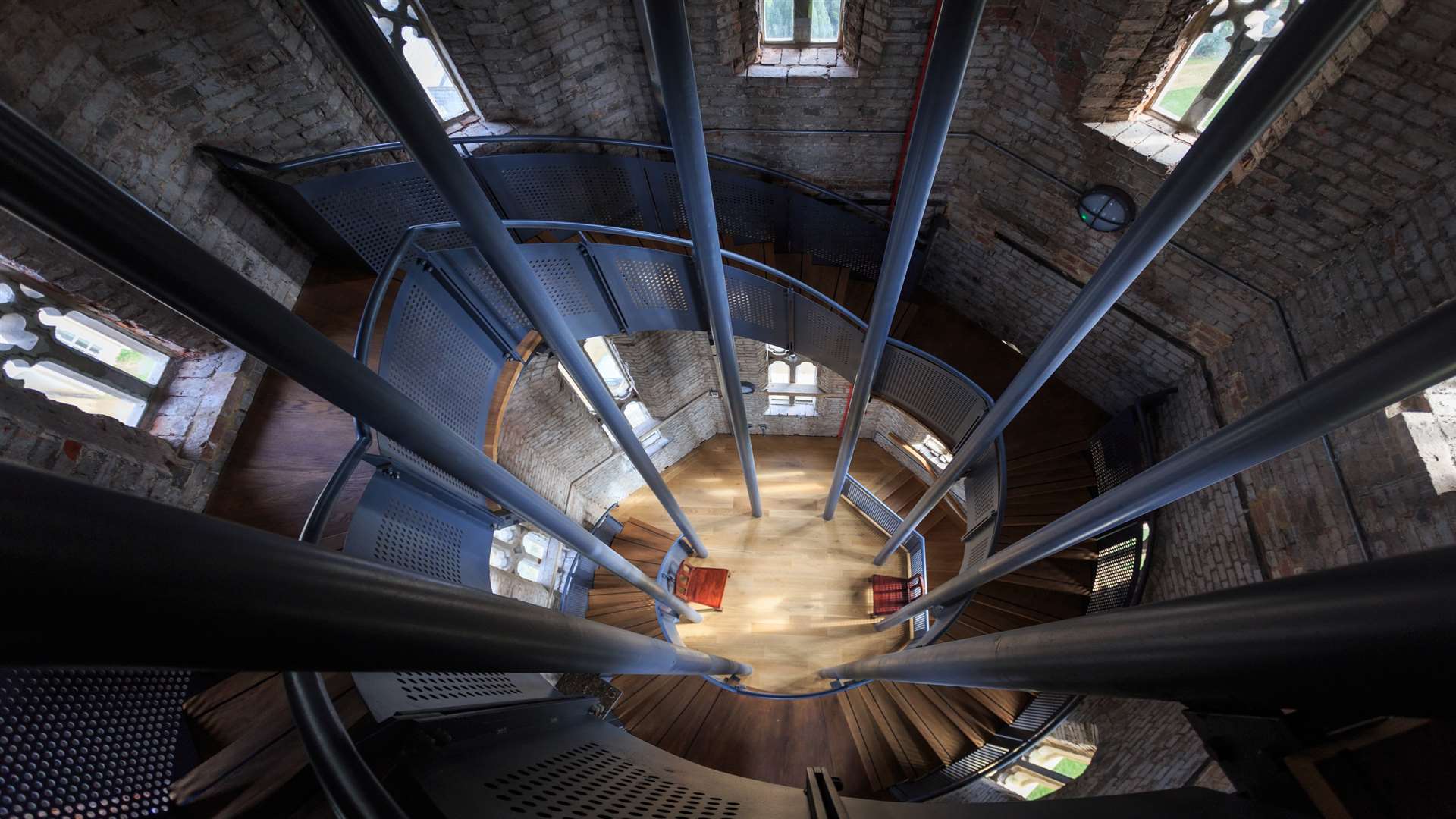 The internal steel staircase