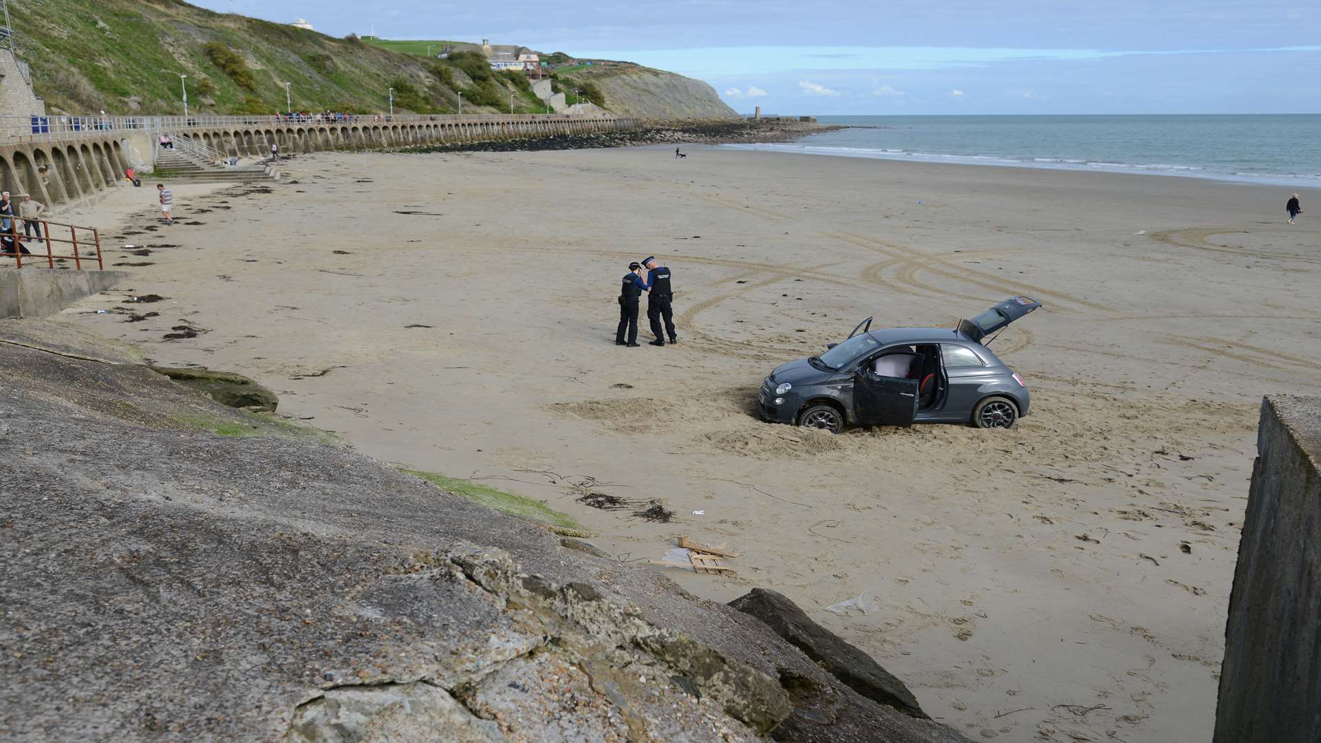 A car got stuck on Sunny Sands Beach in Folkestone