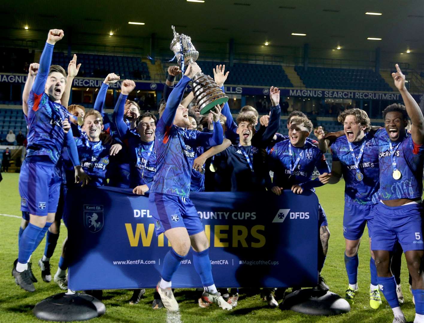 Gate ended a long wait to win the Kent Senior Cup again under Reece Prestedge, beating Chatham on penalties at Gillingham’s Priestfield Stadium in May. Picture: PSP Images