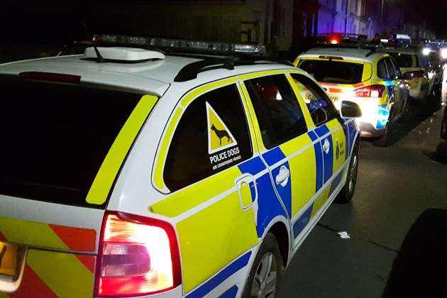 Police out in force at Clarendon Place, Dover, last night