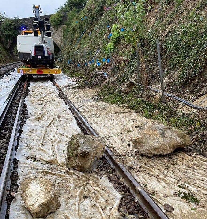 Ragstone boulders fell on the tracks