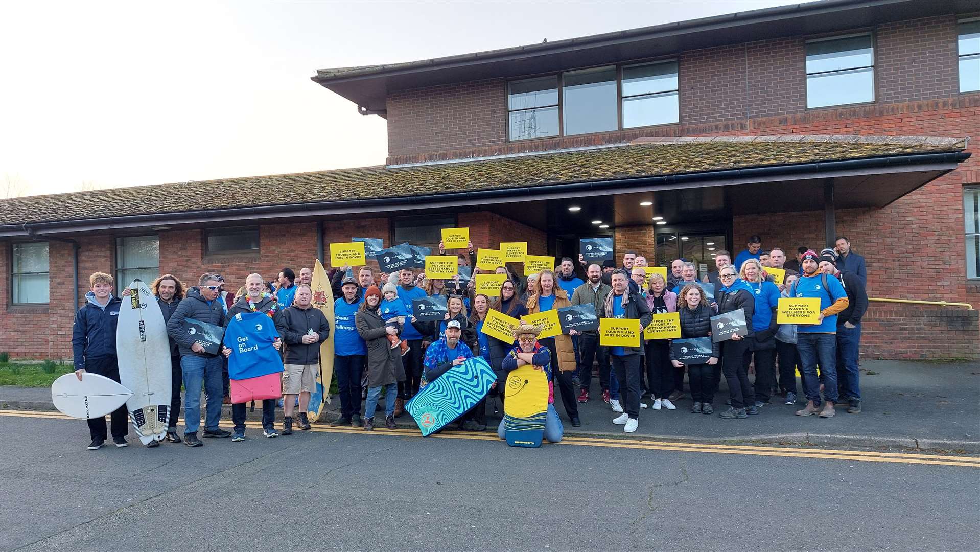 Those in favour of The Seahive surf lagoon and hotel gathered at the Dover District Council offices ahead of the meeting