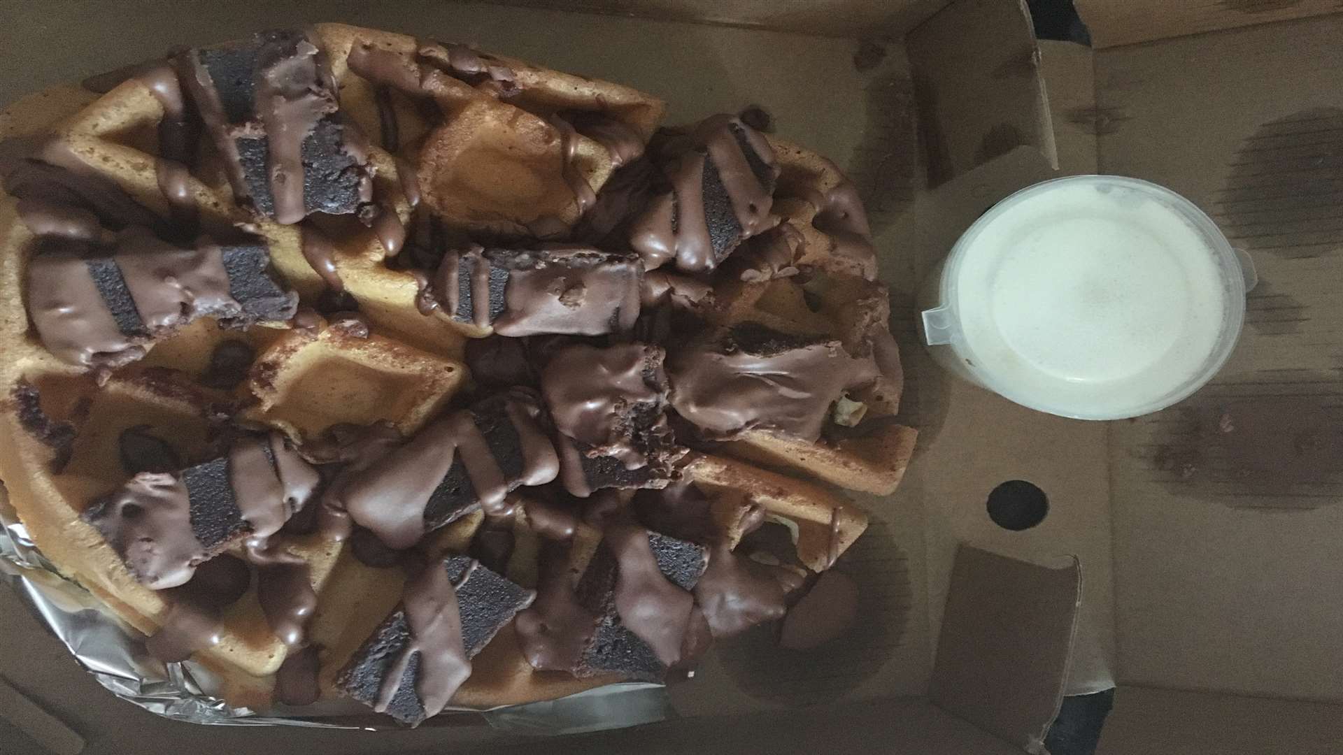 The chocolate fudge brownie waffle, which had toppings missing