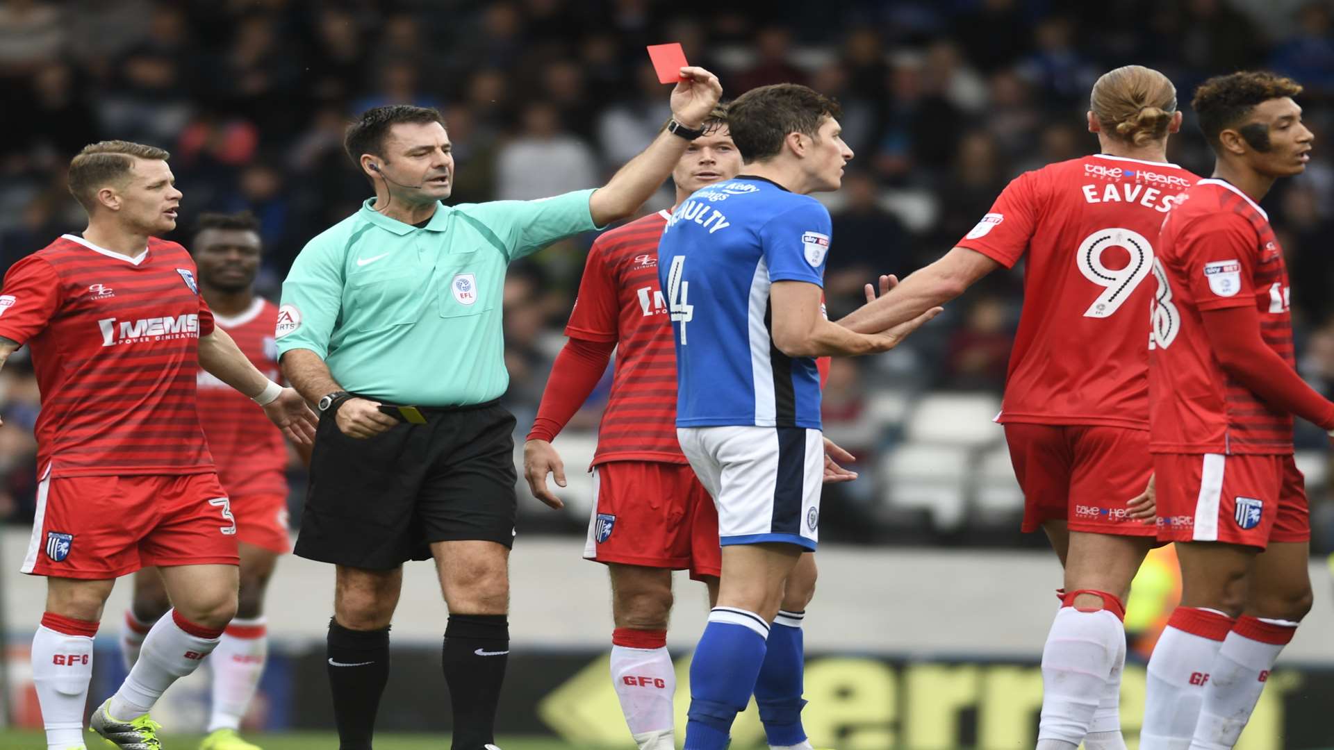 Tom Eaves is sent off against Rochdale Picture: Barry Goodwin