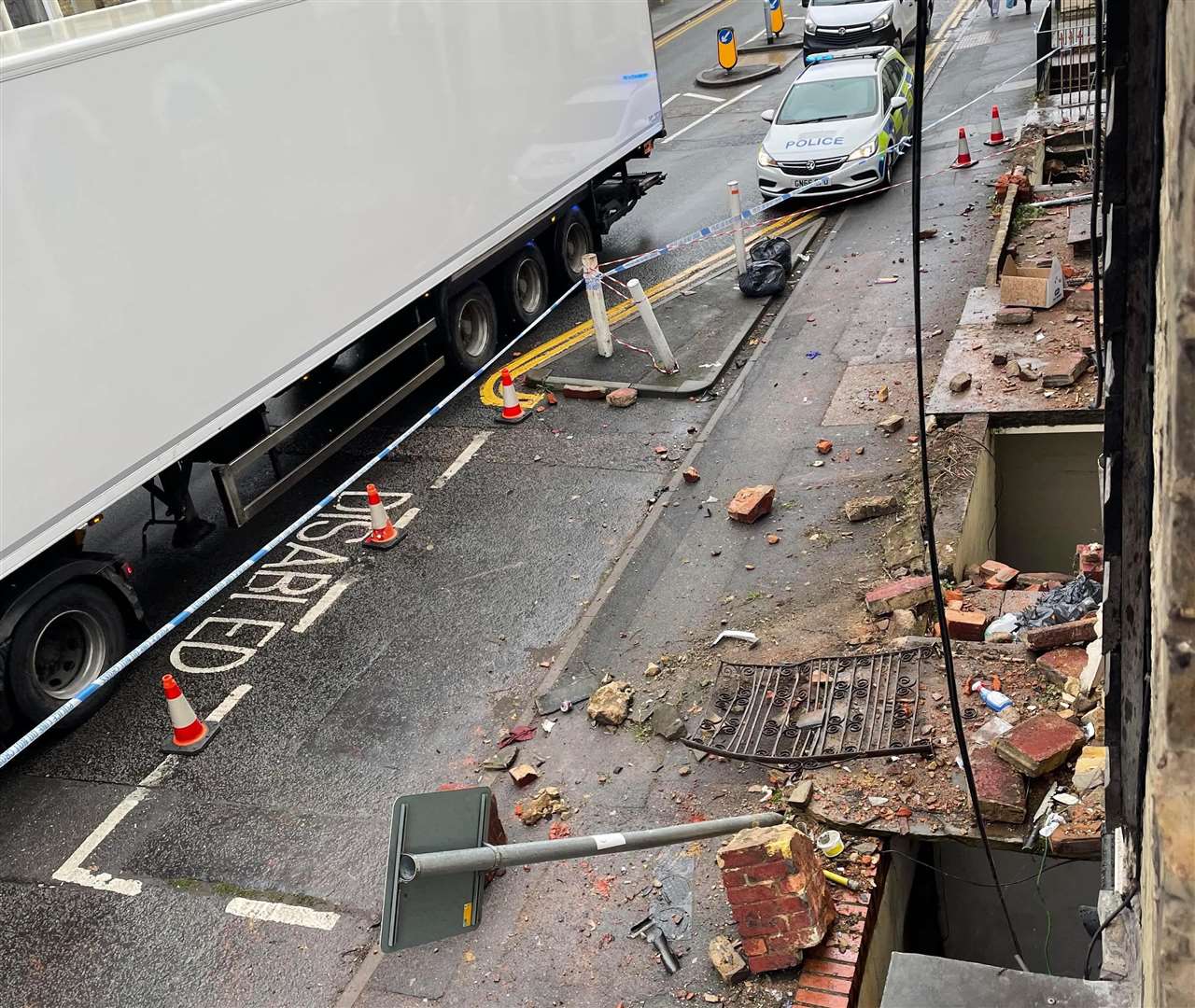 The damage in Luton Road, Chatham, following the crash that happened in the early hours of Saturday