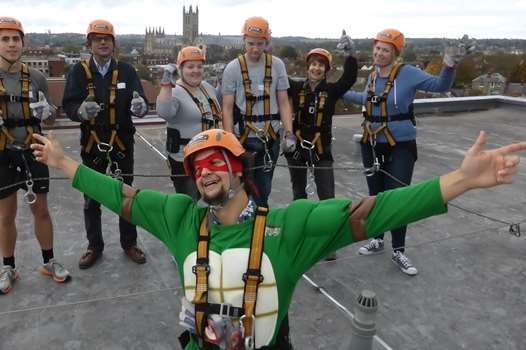 Teenage Ninja Turtle David Bartlett, of Broadstairs, took part in the KM Abseil Challenge for Thanet's Zone Youth Club cheered on by abseilers.