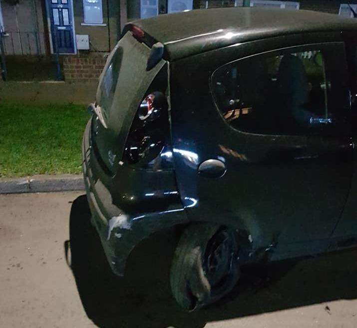 Emma Beveridge's parked Citroen had its back wheel destroyed by the driver