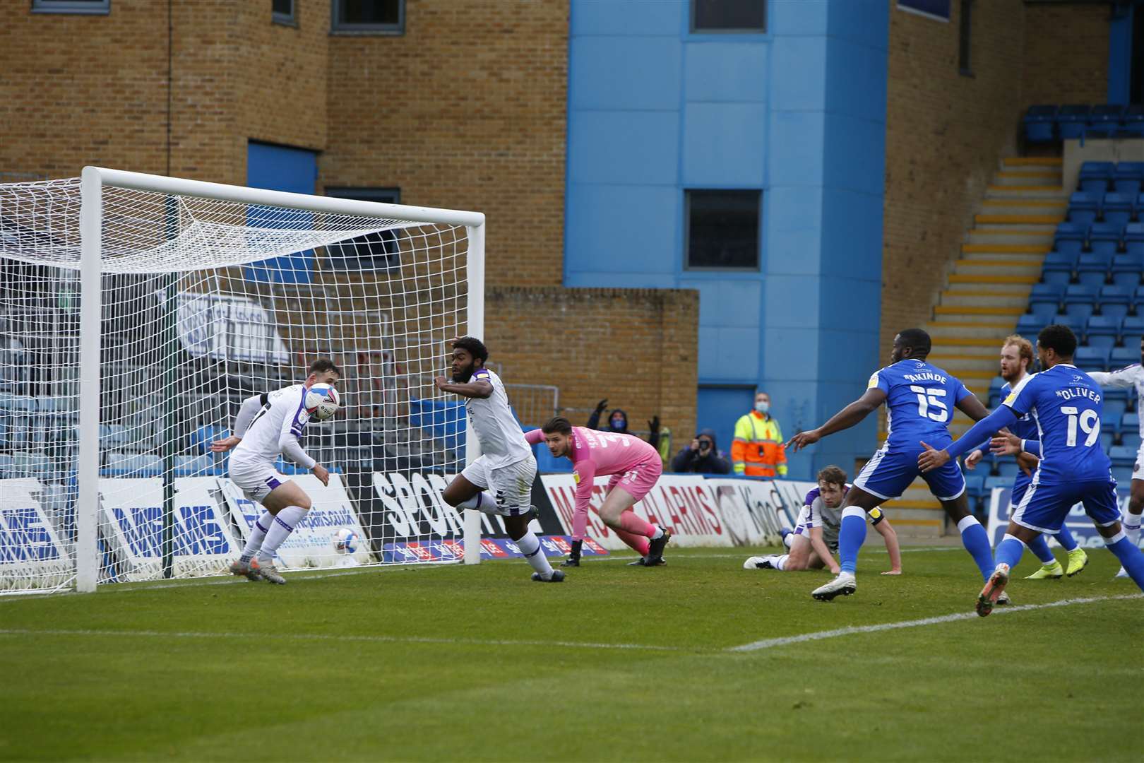 Goalmouth action for the Gills against Shrewsbury Picture: Andy Jones