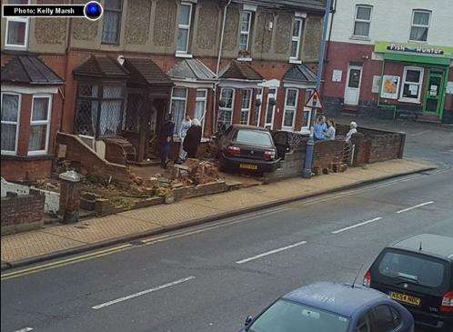 Crash: Car hit front of house in Luton, Chatham. Picture: Kelly Marsh