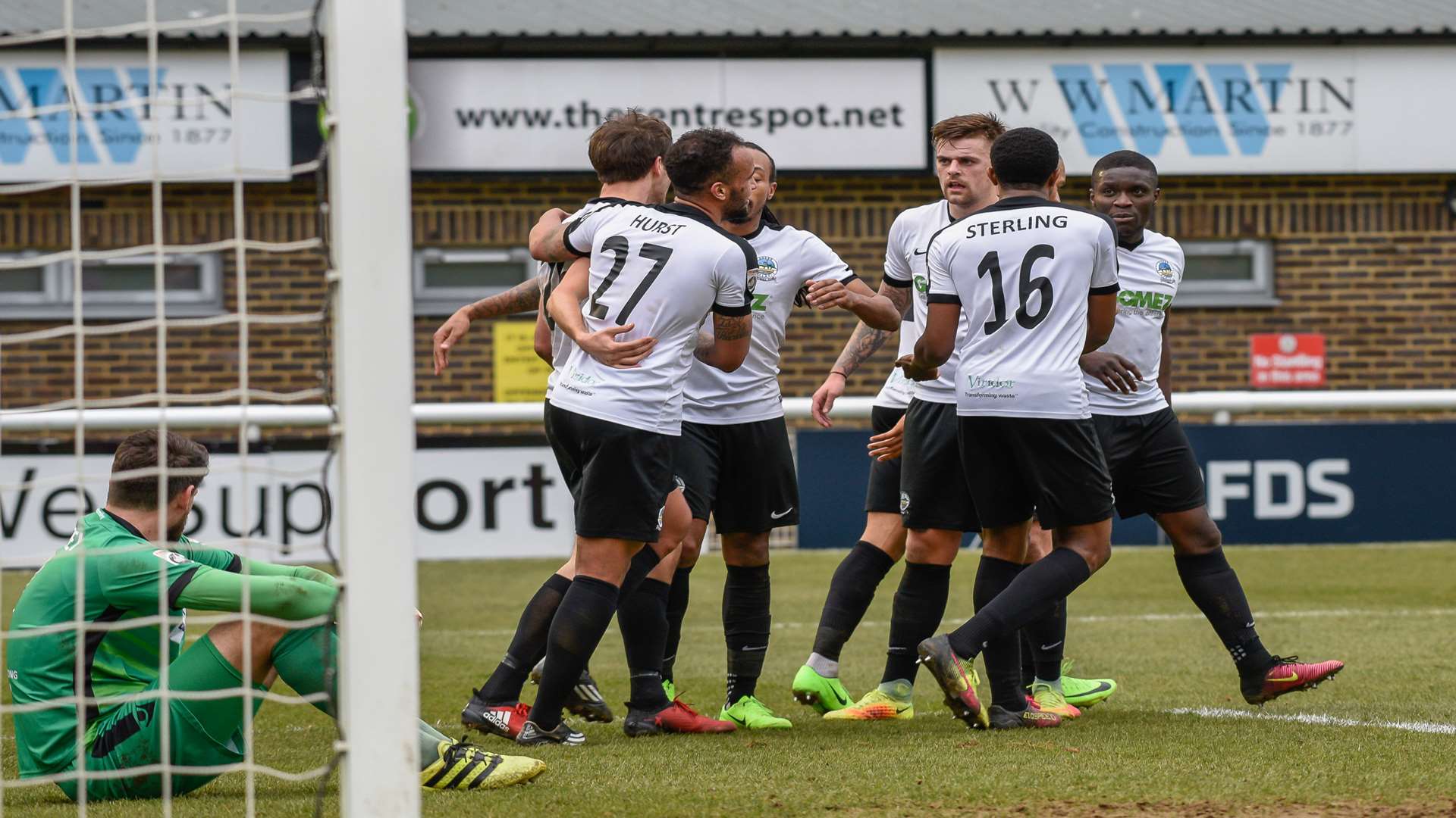 Dover celebrate Joe Healy's goal against Bromley. Picture: Alan Langley.