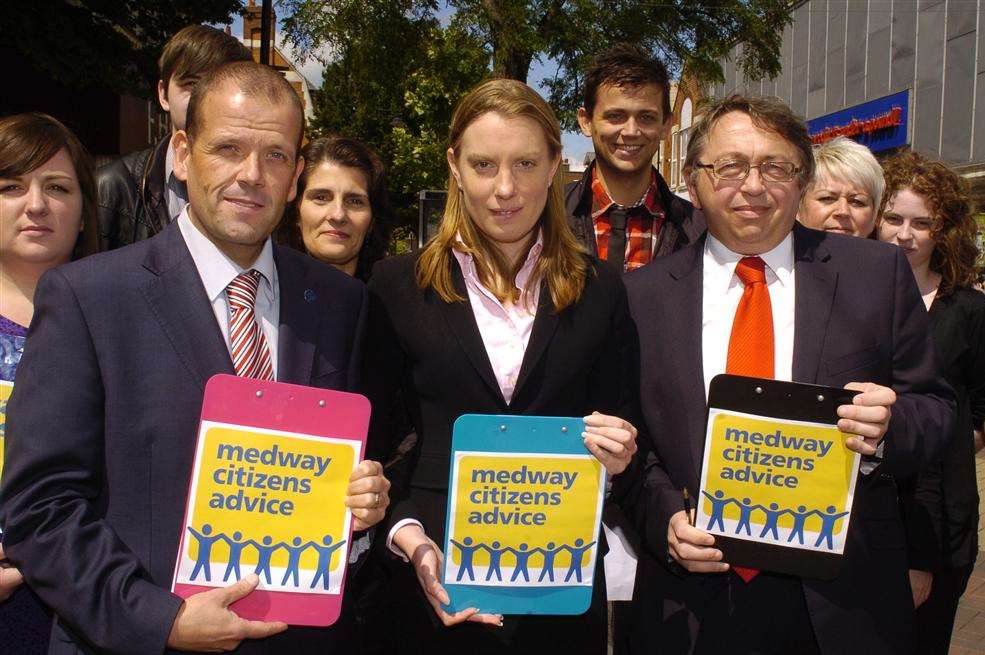 Chatham MP Tracey Crouch, Medway CAB chief executive Dan McDonald and CAB chairman Paul Clark launch the debt survey