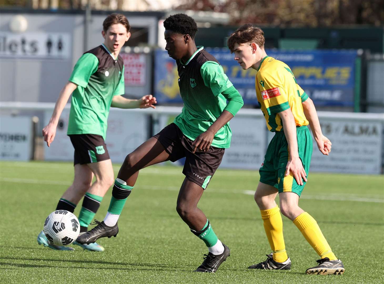 Greenway's Clive Anderson on the ball during the Kent Merit Under-15 Boys Cup Final. Picture: PSP Images
