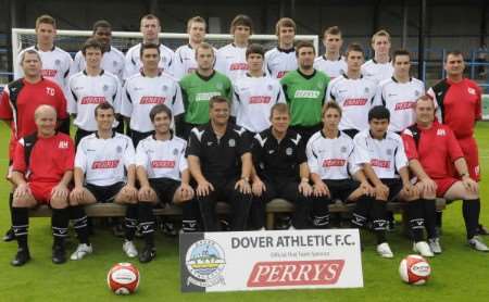 The Dover Athletic squad for season 2008-09, back row , from left: Josh Maasbach, Nathan Bailey, Alan Pouton, Matt Fish, Sam Jones, Olly Schulz, Craig Cloke, Frannie Collin; middle: Timmy Dixon, Laurence Ball, Dean Hill, Rob Lindley, James Rogers, John Whitehouse, Sam Gore, Steve O'Brien, Gary Williams; front: Robin Hastie, Jon Wallis, Lee Browning, Darren Hare, Andy Hessenthaler, Sammy Moore, Jerahl Hughes, Andy Hyland. Picture: Chris Davey