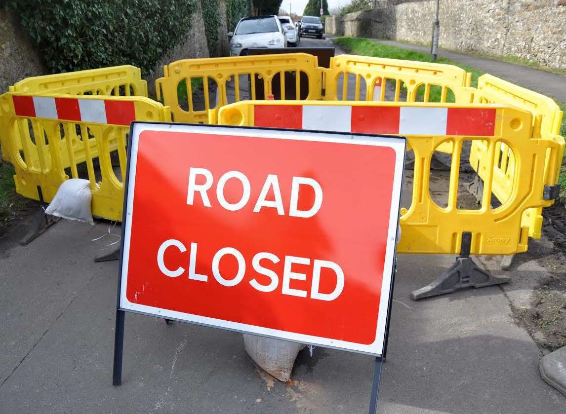 The Rocks Road which has been closed East Malling after a sink hole opened up. Picture by Cllr Daniel Markham