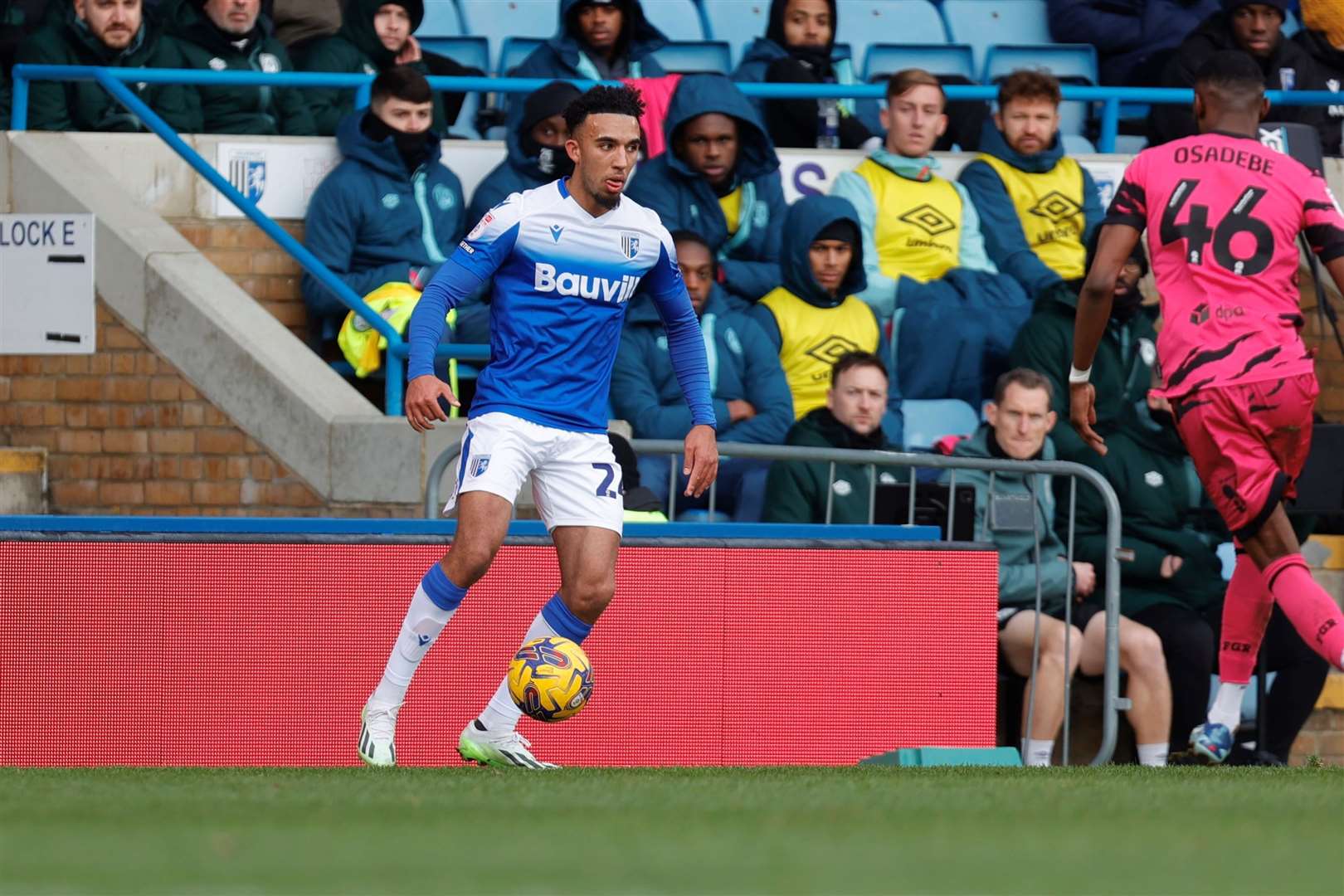 New signing Remeao Hutton in action for Gillingham against Forest Green Rovers Picture: @Julian_KPI