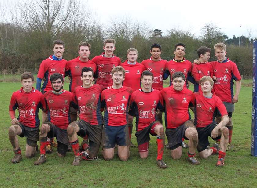 Sam Bartholomew (second from bottom left) with Aylesford Bulls Rugby Football Club teammates