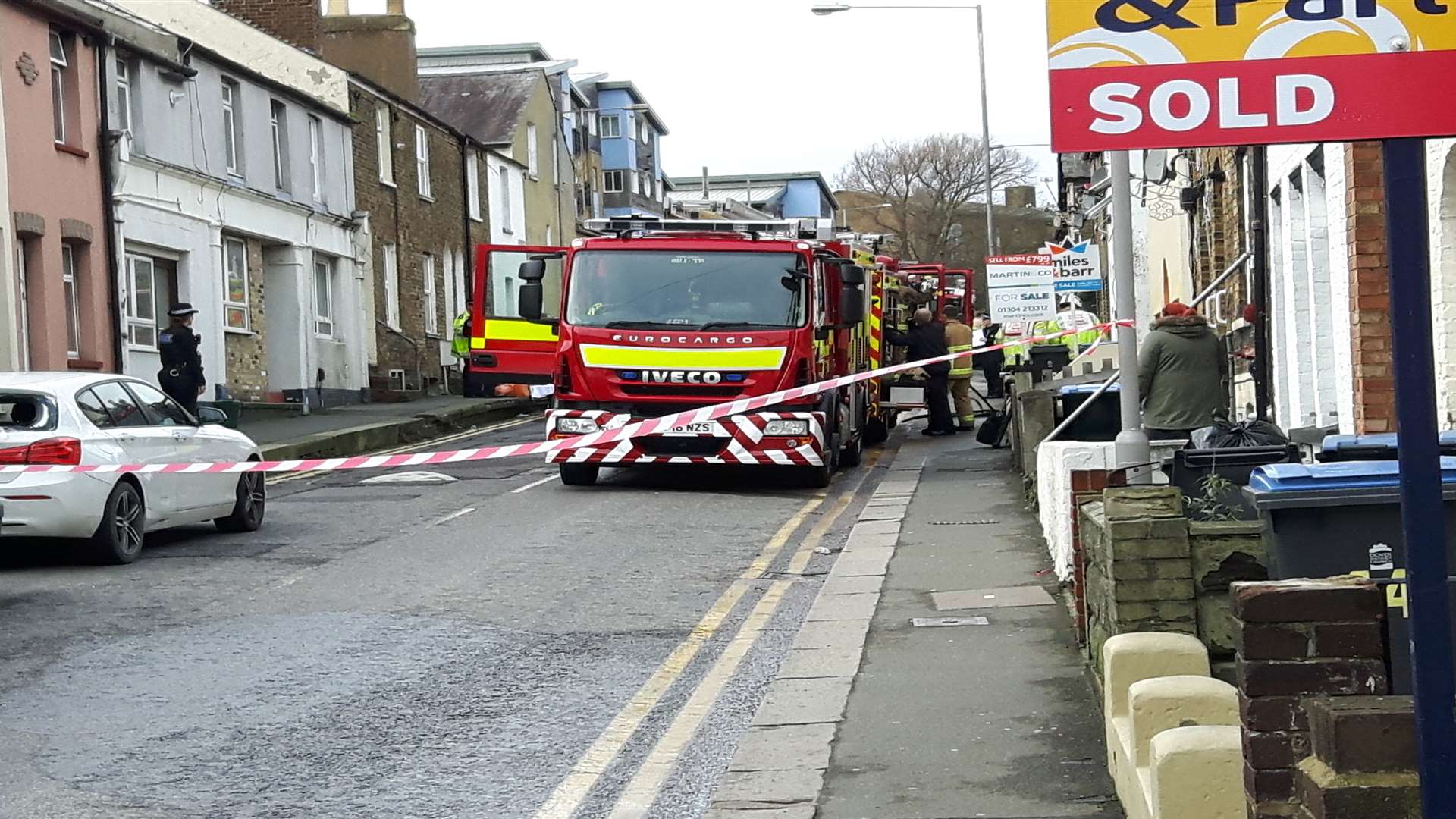 Emergency services at the house fire scene at Tower Street, Dover