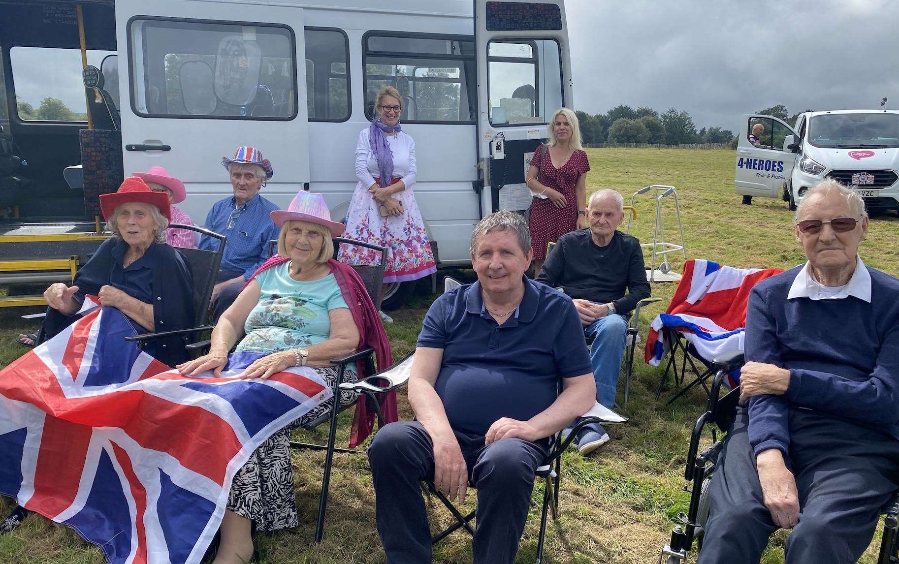 Veterans from Barton Court were prepared with party hats and flags