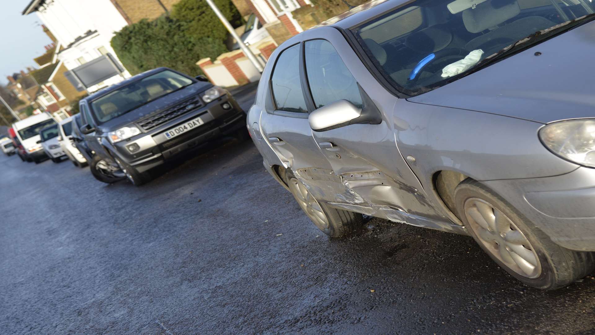 Some of the damaged cars in Canterbury Road