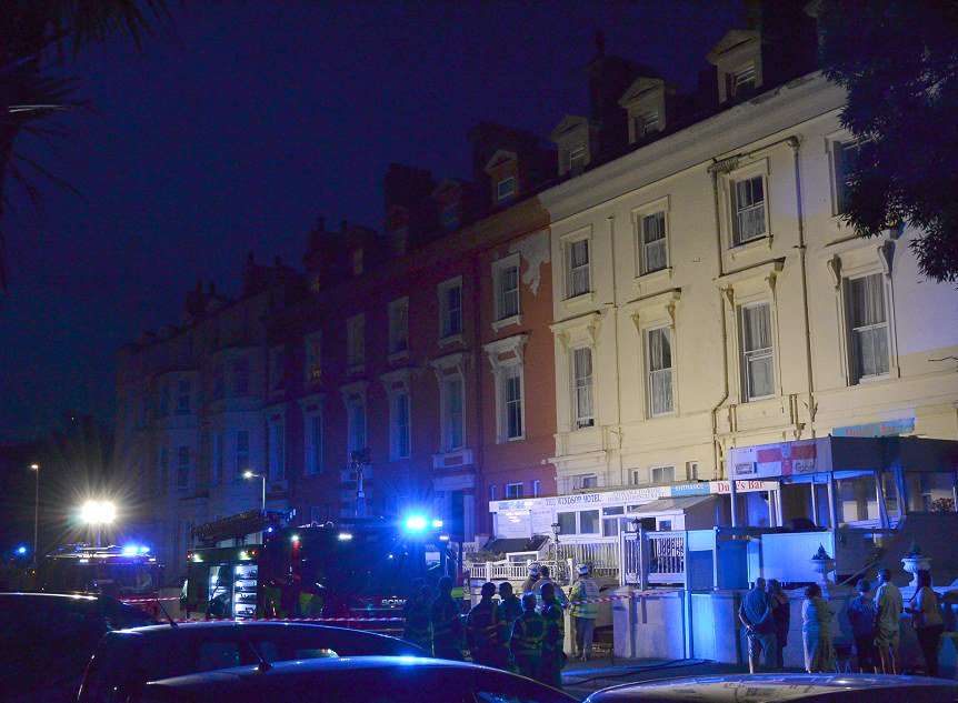 Emergency crews at the scene of the hotel fire. Picture: @Kent_999s