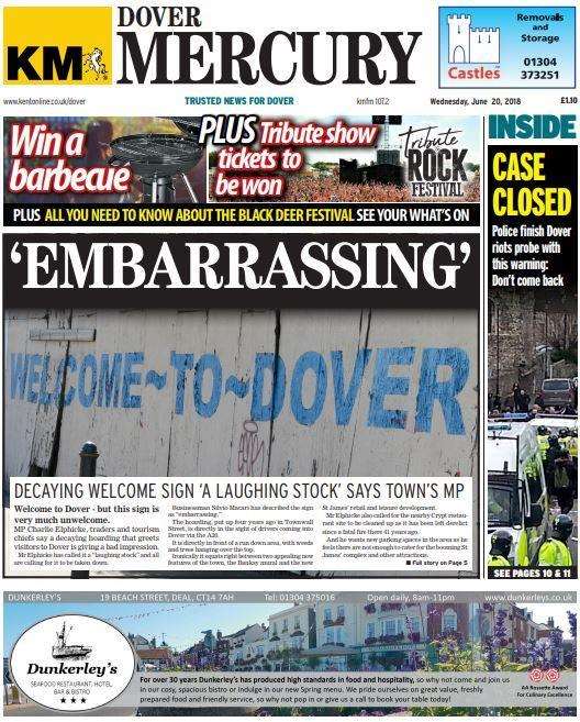 The front page of the East Kent Mercury on June 20
