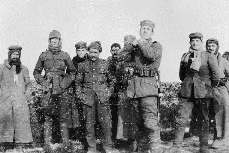 Picture of the Christmas Truce in 1914 as soldiers came out of their trenches for an informal peace in No Man's Land