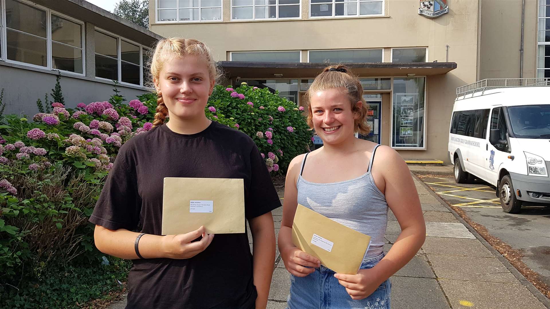 Simon Langton pupils Josie Bailey (left) who is bound to study human geography at the University of Kent, and Charley Russon (right), who has secured a place to study sport science at Canterbury Christ Church