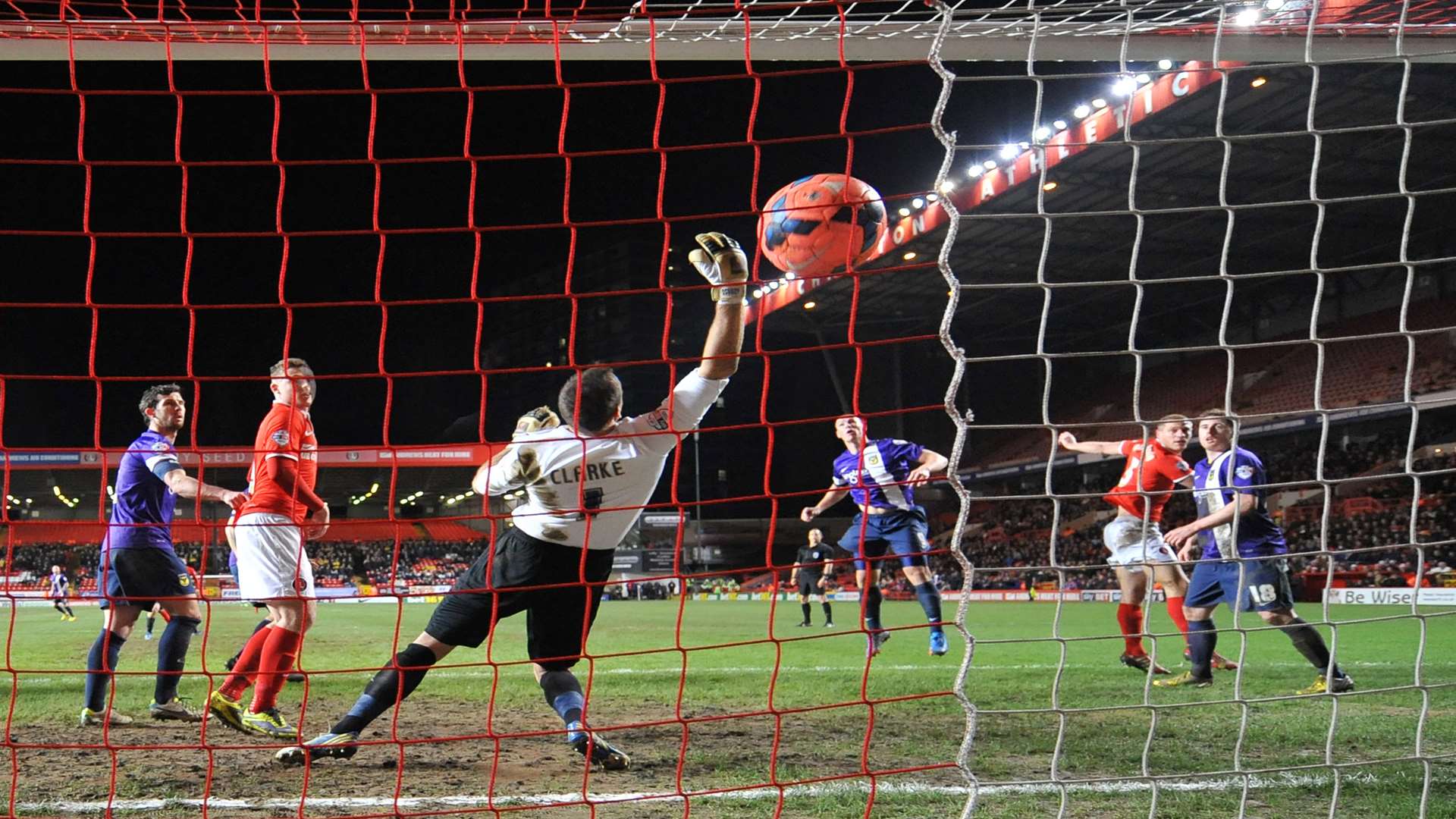 Michael Morrison's header hits the back of the net to get Charlton back into the tie. Picture: Keith Gillard