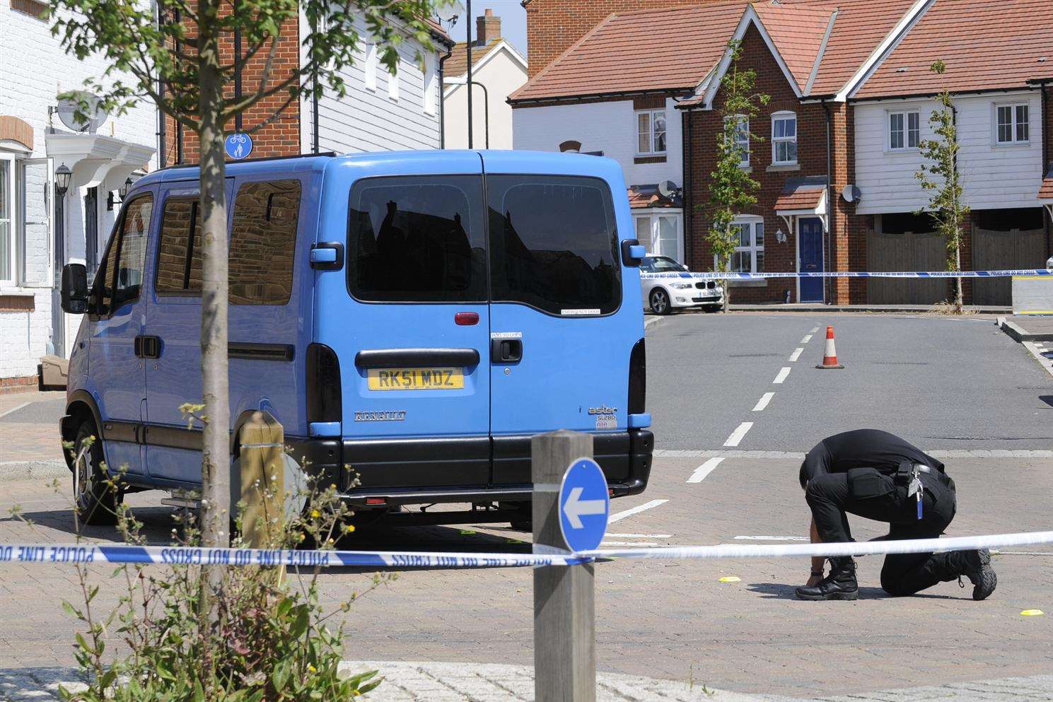 Police at the scene of the road rage attack in Kingsnorth