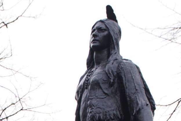 The statue of Native American princess, Pocahontas, in the grounds of St George's Church, Gravesend