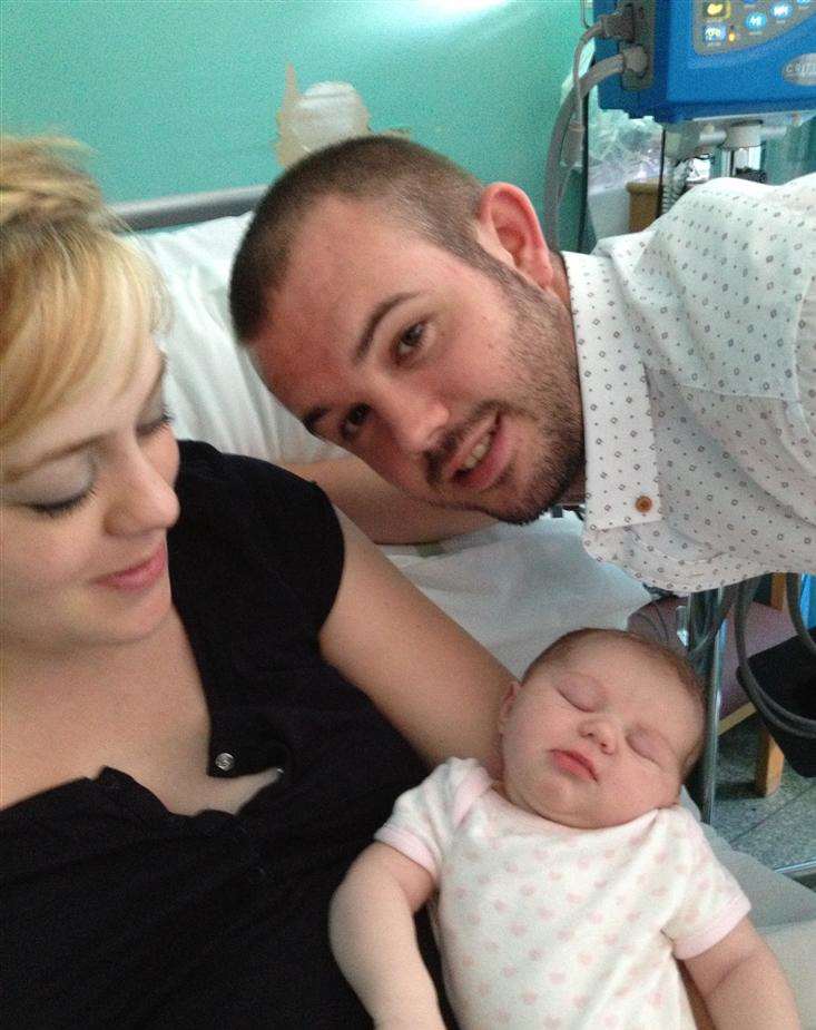 Jessica Payne is pictured with her parents Chris, 26, and Hannah, 29.