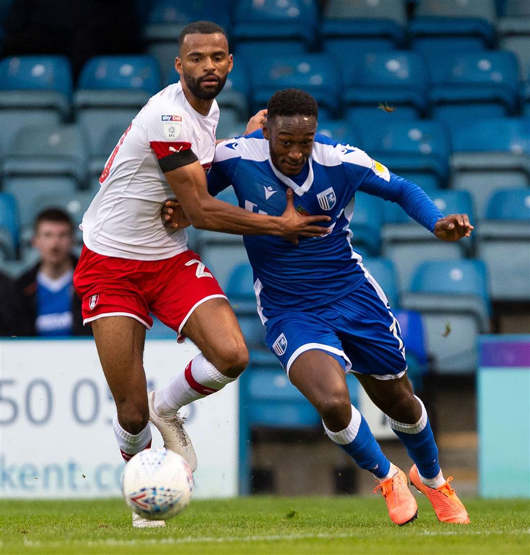 This challenge by Michael Ihiekwe on Brandon Hanlan could have been a game-changer against Rotherham United Picture: Ady Kerry