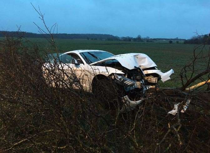The crumpled car on the A249. Picture: Kent Police Roads Unit.