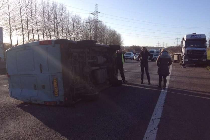 An overturned van on the M25. Picture: Becky Jarvis