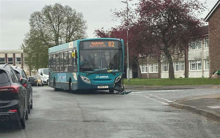 An Arriva bus was seen with its side smashed in Bell Road, Maidstone last night. Picture: Chloe Powell