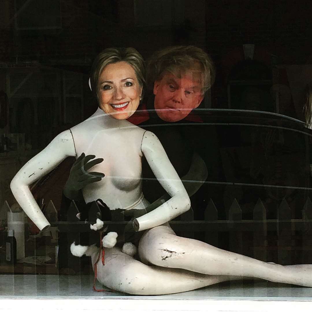 An piece at The Flying Pig which shows Donald Trump groping Hillary Clinton. Picture: Triona Holden