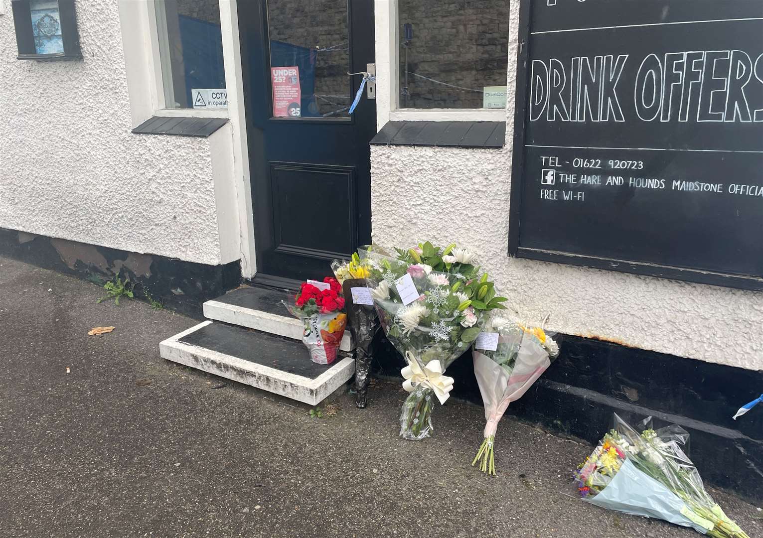 Floral tributes been left at the pub after landlord Matthew Bryant died