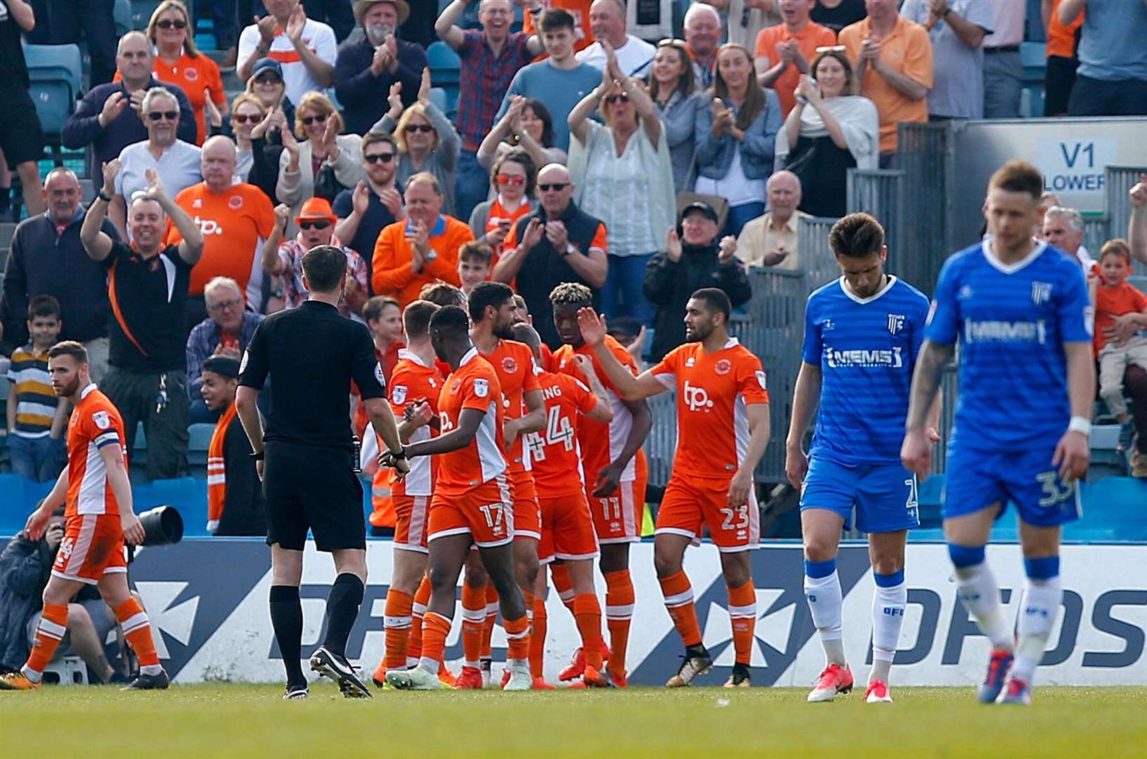 Blackpool's celebrate their late third Picture: Andy Jones