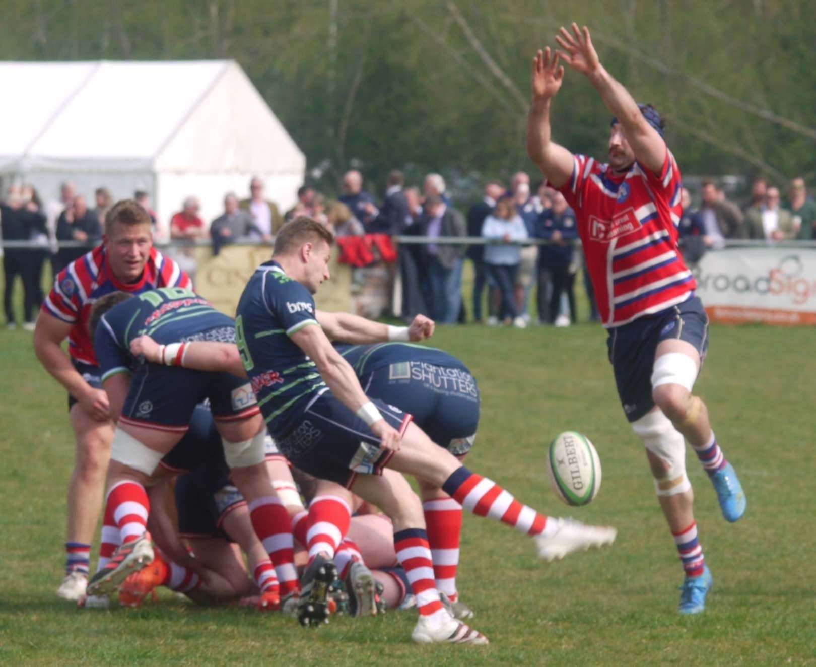 Perry Parker, right, fights hard for Tonbridge against Rosslyn Park watched by team-mate Mike O'Sullivan
