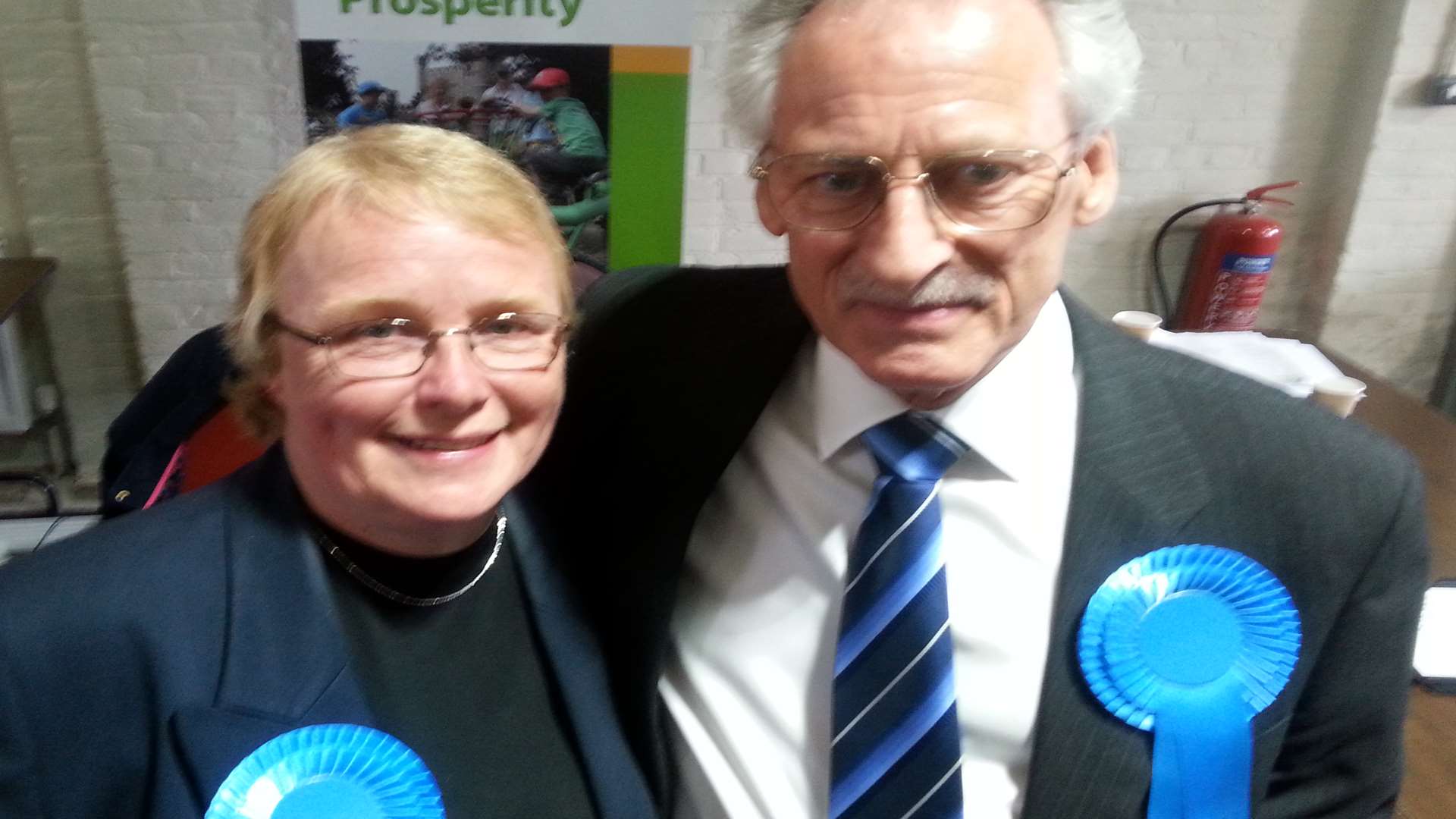 Terry Westgate celebrates his win with Tory supporter Sally Pickersgill