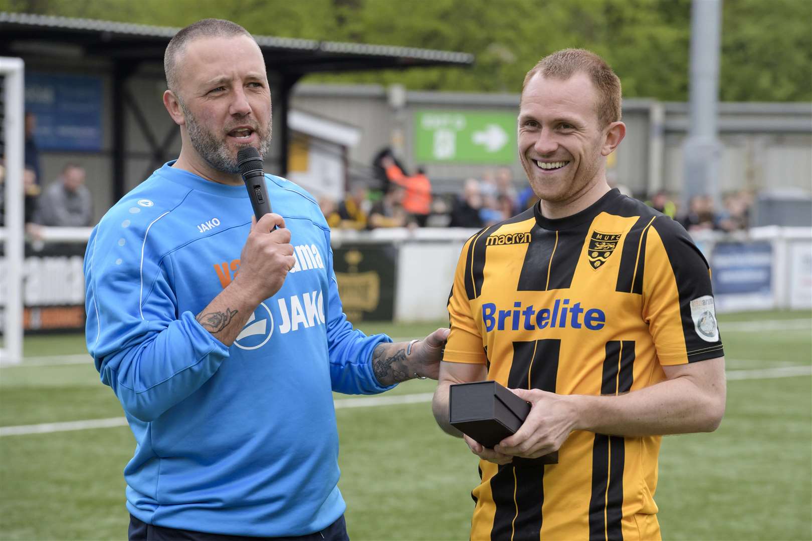 Stones boss Jay Saunders with joint manager's Player-of-the-Year, Stuart Lewis Picture: Andy Payton
