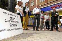 Campaigners against Chilmington Green development petitioning for signatures in the High Street. Ashford Town Centre.