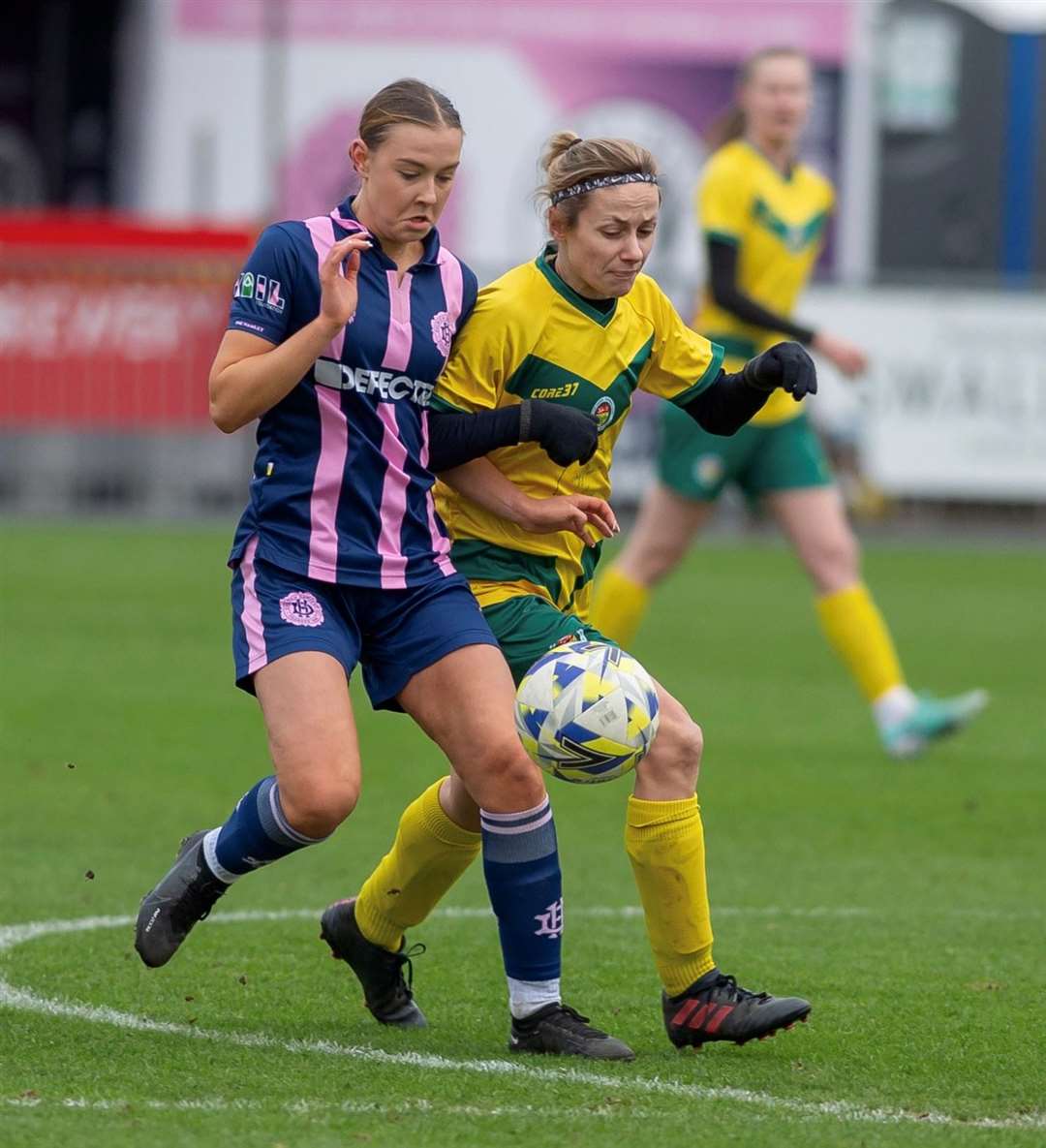 Goalscorer Becky Wyatt in action for Ashford Ladies at Dulwich. Picture: Ian Scammell